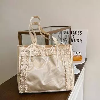 Sun Pain Bag Ribbon Bow Cute Handbag Large Capacity Bar Transparent Millet One Shoulder Versatile Tote Bag серебряный