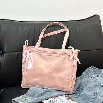 Sun Pain Bag Ribbon Bow Cute Handbag Large Capacity Bar Transparent Millet One Shoulder Versatile Tote Bag белый