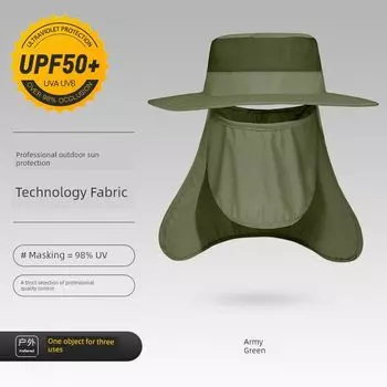 Sun-Proof Bucket Hat Outdoor Fishing Mountain Climbing Sun Hat Men s plus Size Hat Brim Hat Curtain Breathable Mask Sun Hat Army Green One size