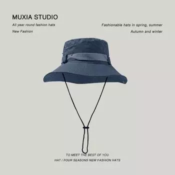 Sun-Proof Camping Breathable Mountaineering Fishing Hat Men Mountain Spring and Autumn Outdoor All-Matching K-style Women s Bucket Hat Navy blue_free size
