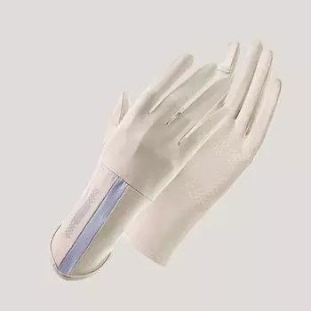 Sun Protection Gloves for Women Mid Length Long Length UV Protection Summer Breathable Non Slip Driving and Biking Professional Ice Silk Outdoor Beige All yards