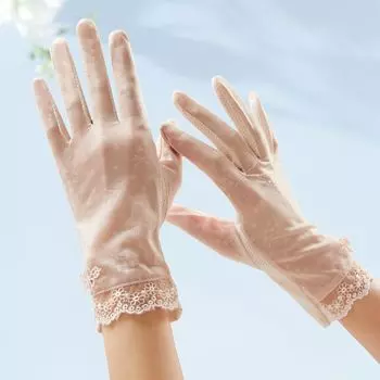 Sun Protection Gloves Women D145 Summer UV Thin Driving Outdoor Touch Screen Cycling Elastic Ice Silk Lace Gloves 145 light pink All yards