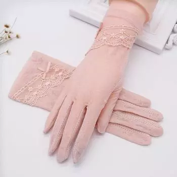 Sun Protection Gloves Women s Thin Ice Silk Summer Sun Protection Full Finger Cycling Lace Stretch Spring & Fall Driving Non Slip 7071 Ice Silk-pink All yards
