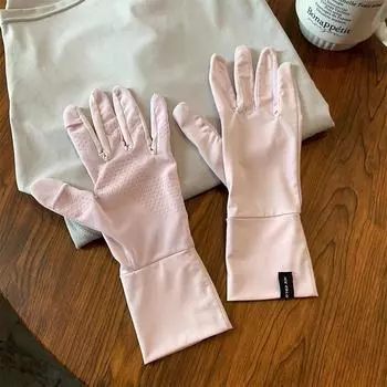 Sun Protection Gloves Women Summer Thin Riding Electric Car Driving Non-Slip Touch Screen Ice Silk Breathable UV Protection Gloves UV protection [ICE]-light purple One size