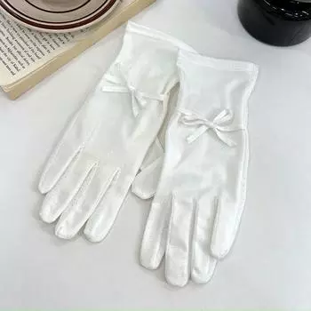 Sun Protection Gloves Women Summer Thin UV Protection Sun Protection Cool Feeling Breathable Lace Etiquette Outdoor Ice Silk Gloves Sun protection [tie rope Bows]-White One size