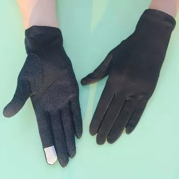 Sun Protection Gloves Women UV Protection Driving Summer Pure Cotton Touch Screen Thin Breathable Non-Slip Riding Hand Guard Sweat-Absorbing Autumn Non Slip touch screen female-Black All yards