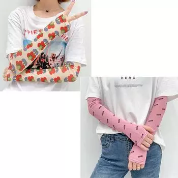 Sun Protection Hand Sleeve Arm Guard Ice Silk Oversleeve Ice Arm Sleeve Gloves Women s Net Red Ins All-Match Thin Fashion Elegant Style Summer Hyun Ya Feng + Beautiful Girl Powder One size