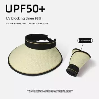 Sun Protection Hat Air Top UV Raffia Sun Hat Topless Hat UV Protection Sun Hat Straw Hat Summer Female [Straw G Standard] creamy-white All yards