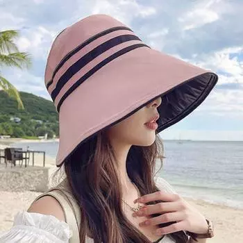 Sun Protection Hat Female 2025 New Arrival Foldable Fisherman Hat Younger Sun Hat Face Cover Ultraviolet-Proof Fashion Vinyl Cap Pink Free size (52-60cm)