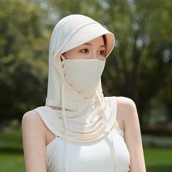 Sun Protection Hat Mask Neck Protection Integrated Female Summer Cycling Sun Hat UV Protection Sun Hat Breathable Face Slimming Beige All yards