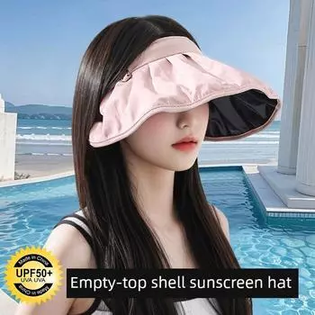 Sun Protection Hat Women s UV-Proof Shell Sun Hat Air Top Sun Hat Big Brim Summer Kids Foldable Windproof [Cap hoop dual-use] Pink