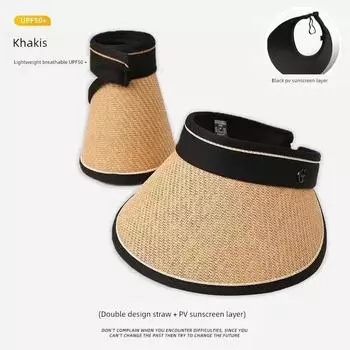 Sun Protection Hat Women s UV Protection 2024 New Arrival Summer Air Top Outdoor Vinyl Foldable Big Brim Straw Hat in G-marked rollable eaves-khakis