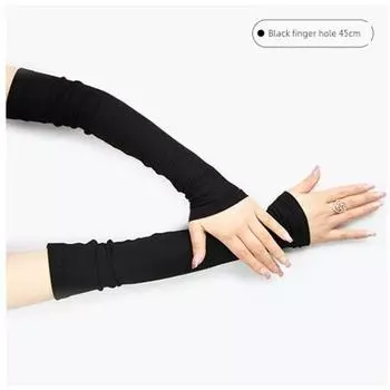 Sun Protection Oversleeve Long Arm Sleeve Women s UV Protection Tencel Cotton Arm Protection Driving Gloves Oversleeve Summer Thin Black finger hole 45cm pure cotton L