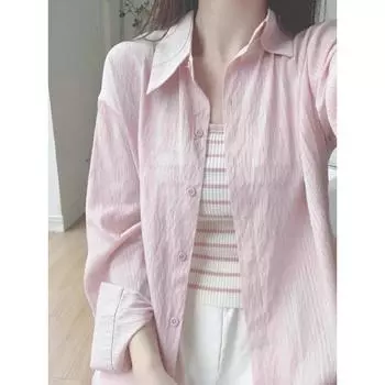 Sun Protection Shirt for Women Summer 2024 New Blue Shirts Thin Outdoor Slimming Top Casual Lightweight Outerwear Pink M Suggested 45.00 kg-52.50 kg