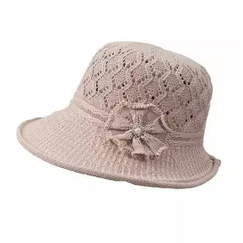 Sun Protection Sun Hat Foldable Weave Bucket Hat Universal Size Flower Pearl Woven Hat Beach Style 1