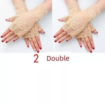Sun Protection Women Lace Gloves Half Finger Fashion Spring and Summer Thin UV Protection Elastic All-Match Breathable Open Finger Dance Skin color (2 pairs) One size