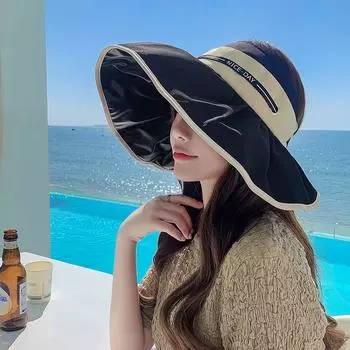 Sun-Shade Fisherman Hat Female 2023 New Arrival Student Convenient Foldable UV Protection Vinyl Sun Hat Air-Permeable Beachwear C2003 wear rope ND empty Top Hat Black M(56-58cm)