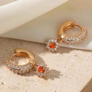 Sun Shape Dangle Earrings for Women 2025 New Fashion Golden Cubic Zirconia Drop Earring Wedding Party Jewelry Accessories золотой