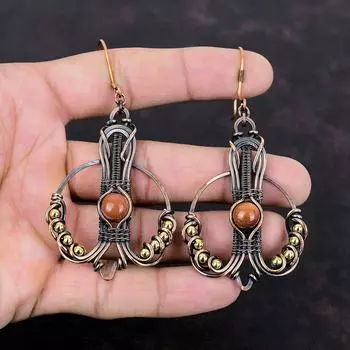 Серьги Sun Sitara, медные серьги с проволокой, оригинальные серьги с драгоценными камнями, медные украшения, серьги ручной работы, помолвочные подарочные украшения с проволокой