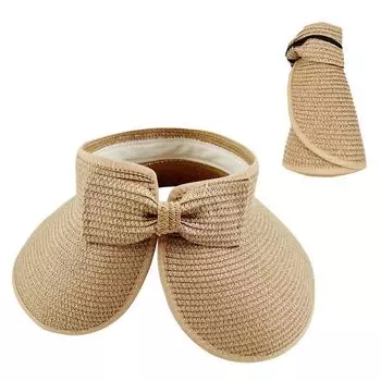 Sun Straw Summer Hat With Bow Decoration And Foldable Design For Outdoor Daily Khaki