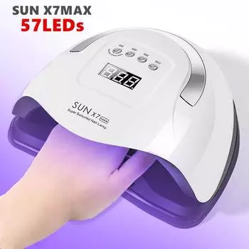 SUN X7 MAX Светодиодная лампа для ногтей 180 Вт УФ-светодиодная лампа для ногтей Профессиональная 57 светодиодов Сушилка для дизайна ногтей Инфракрасный датчик Умная сушилка для лака для ногтей EU белый
