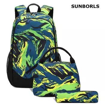 SUNBORLS новый камуфляжный рюкзак износостойкий водонепроницаемый студенческий школьный рюкзак из трех частей дорожная сумка зелёный