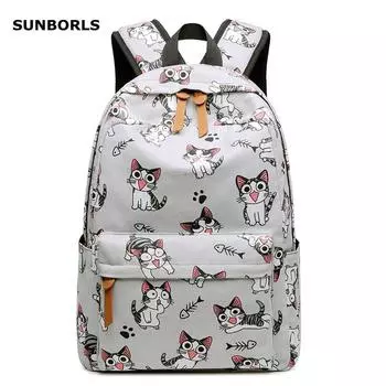SUNBORLS Школьные ранцы для начальной и средней школы. Новый стильный детский рюкзак с мультяшным котом и единорогом. Снижает нагрузку, защищает позвоночник.