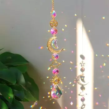 Suncatcher Crystal Wind Chime Star Moon Diamond Hanging Prisms Light Catcher Rainbow Chaser Jewelry Pendant Home Garden Decor