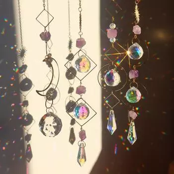 Suncatcher Crystal Wind Chimes Star Moon Diamond Prisms Подвесной ловец света Rainbow Maker Оконные занавески Подвеска Домашний декор