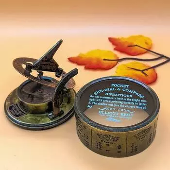 Sundail Compass Латунный старинный компас с солнечными часами в кожаном футляре
