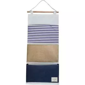 Sundry Storage Hanging Storage Bag/Wall Bag Striped Splicing Wall Hanging Multi-Function Bag 3 Pockets