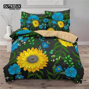 Sunflower Bedding Set Modern Microfiber Yellow Flowers Print Duvet Cover Alluring Sunflowers Summer Inspired Design Quilt Cover EU single(135x200cm)