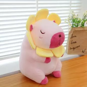 Sunflower Capybara Plush Toy Cute Kapibara Doll Girl Gift Doll Machine 30cm 0.35kg розовый