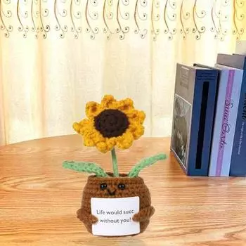 Подсолнух крючком кукла ручной работы эмоциональная игрушка вязаная с вдохновляющей карточкой поддержка подсолнух горшок для растений