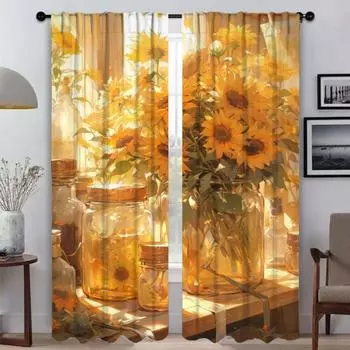 Sunflower Curtains Child Room Blackout Curtain for Room 2 Panel Halloween Decoration Tulle for Bedroom Shades Partition Living W50xH70cmx2pcs-CL