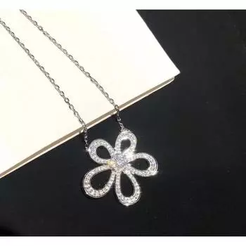 Sunflower Five petal Necklace Full of Diamond Zircon 800 silver