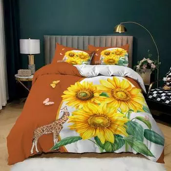 Sunflower Flower Three-Piece Simple Sheet Kit Quilt Cover Bedding 135 * 200 (two-piece set) 90g