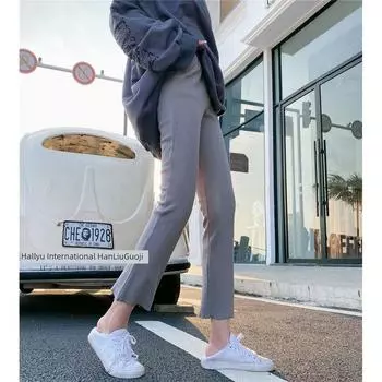 Sunflower High Waist Stretch Leggings Women s Outwear Autumn Elastic Waistband Slimming Easiest for Match Slightly Flared Cropped Pants Dark gray All yards