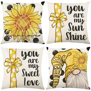 Sunflower Home Sofa Pillow Cover Yellow Letter-printed Living Room Bedroom Pillow Cover 45*45cm JYM284-1