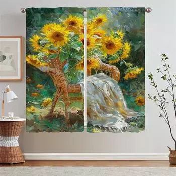 Sunflower Partition Living Room Curtain Tiebacks Ready Curtains Cheap Things With Free Shipping for Home Interior Curtains Blind W50xH70cmx2pcs-CL