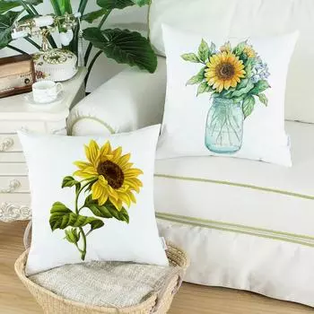Sunflower Sunshine Print Pillow Case Home Office Decoration Bedroom Sofa Car Seat Cover Pillow Cases Cover Square 45*45cm 450mm*450mm