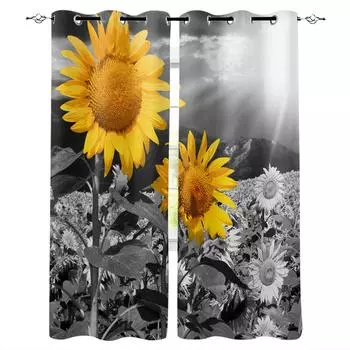 Sunflower Vintage Blackout Curtains For Living Room Bedroom Window Treatment Blinds Drapes Kitchen Curtains W135 x H60cm