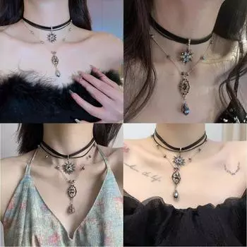 Sunflower Women s Necklace PU Tassel Pendant Delicate Leather Choker Lady чёрный