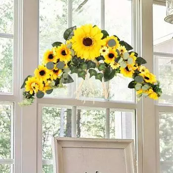 Венок из подсолнухов, искусственные цветы ромашки, гирлянда, свадебная арка, цветы для перемычки, настенное украшение с листьями эвкалипта для свадебной вечеринки, домашний весенний декор Style 2