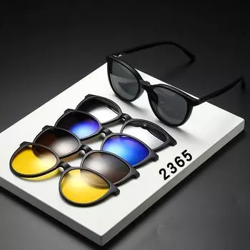Sunglasses Clip Set Glasses Magnetic Interchangeable Pieces Men S And Women S Retro Black Frame Myopia Glasses Frame Dual-Purpose Sunglasses 2365 PC material rack