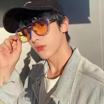 Sunglasses Women S Personality Large Frame One-Piece Windproof Glasses Plain Face Street Shot Decorative Sunglasses Men