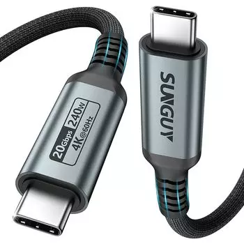 SUNGUY 240 Вт USB C-кабель 0,5 м PD сверхбыстрая зарядка тип C 20 Гбит/с высокоскоростная передача данных 4K@60 Гц видеовыход короткий Type-C высокопрочный нейлон