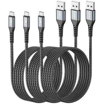 SUNGUY Micro USB cable 2M [Set of 3]QC3.0/2.0 Up to 18W fast charging USB2.0 data transfer micro usb cable High durability nylon knitting Galaxy S7 /