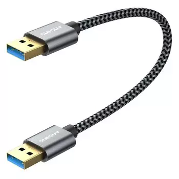 SUNGUY USB-кабель Тип A «папа» - Тип A «папа» 30 см, короткий USB-кабель с позолоченным разъемом, высокоскоростная передача данных 5 Гбит/с, USB-кабель с нейлоновыми концами