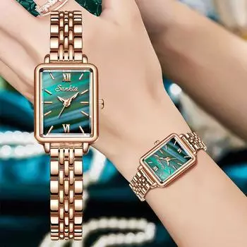 SUNKTA Модные женские часы со стальным ремешком Водонепроницаемые женские кварцевые часы розового золота/белый